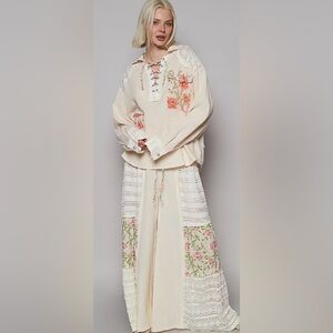 POL roomy fit shirt jacket in double gauze varied lace, patchwork. Size: Multi